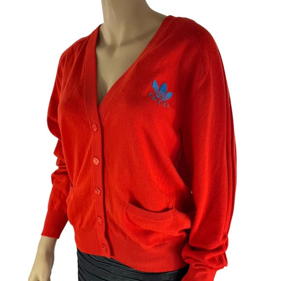 GUCCI X ADIDAS Orange Wool GG Women's Cardigan Made in Italy Marked as "L" - Picture 8 of 10